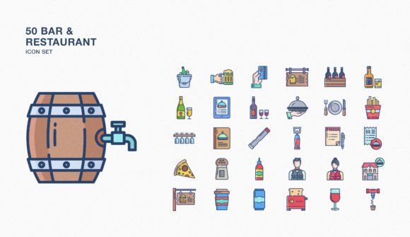 Enhance Your Designs with Bar and Restaurant Icon Set