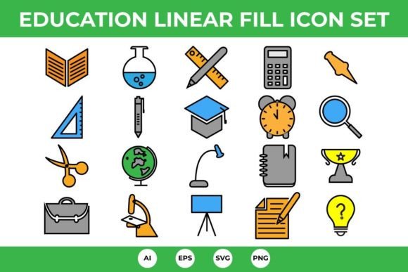 Unlocking Creativity and Efficiency with the Education Linear Fill Icon Set
